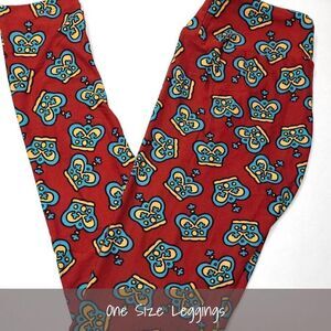 LuLaRoe OS Leggings Crowns Red Blue Royalty NEW